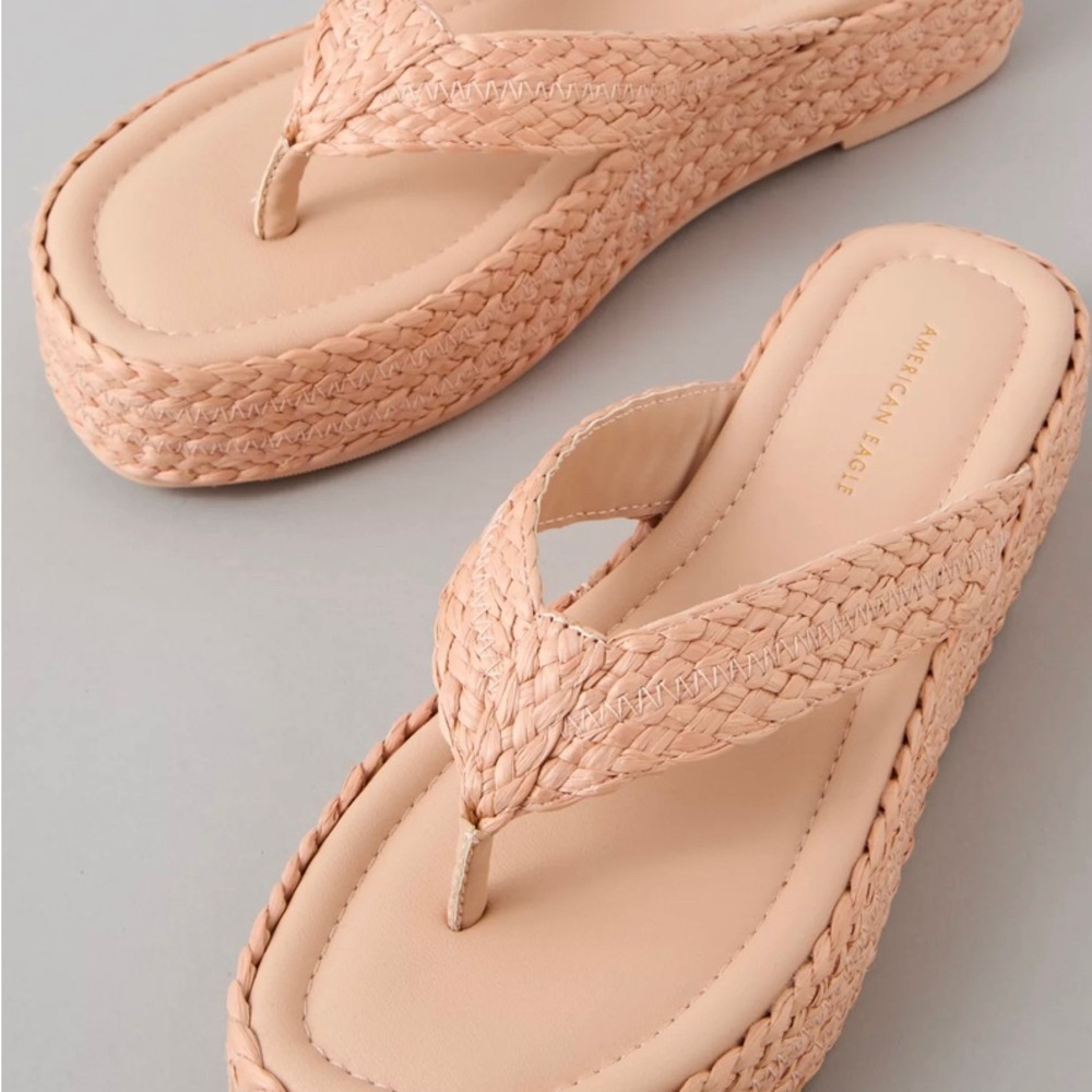 American Eagle Outfitters Peach Braided Platform Thong Sandals
